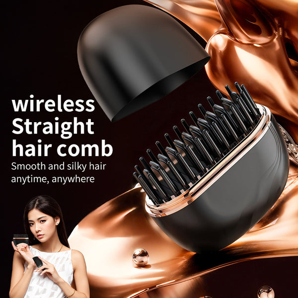 Portable wireless hair straightening comb for safe, easy styling.