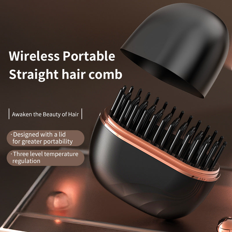 Portable wireless hair straightening comb for safe, easy styling.